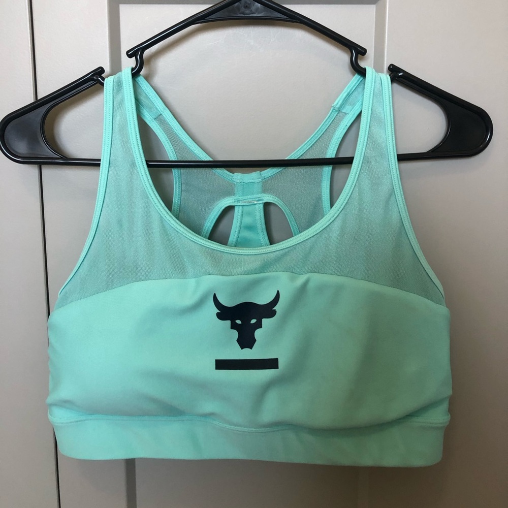 Under Armour Project Rock teal blue large bra